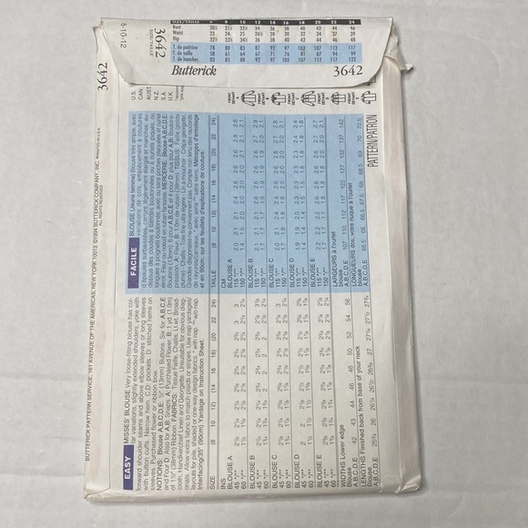 Butterick 3642 Pattern CUT 1990s Vintage Classics 5 Option Style Blouse - Picture 2 of 3